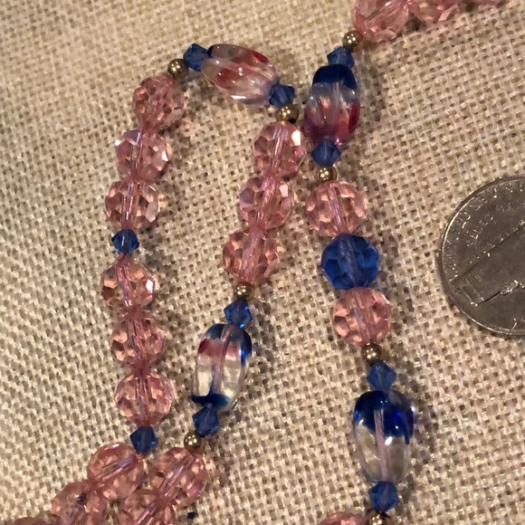 Pink & blue Swarovski crystal necklace + earring charms w/ 14k gold beads - Picture 3 of 9